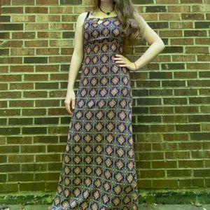 Earthbound Trading Co. Printed Maxi Dress w/ Brown Leather Straps
